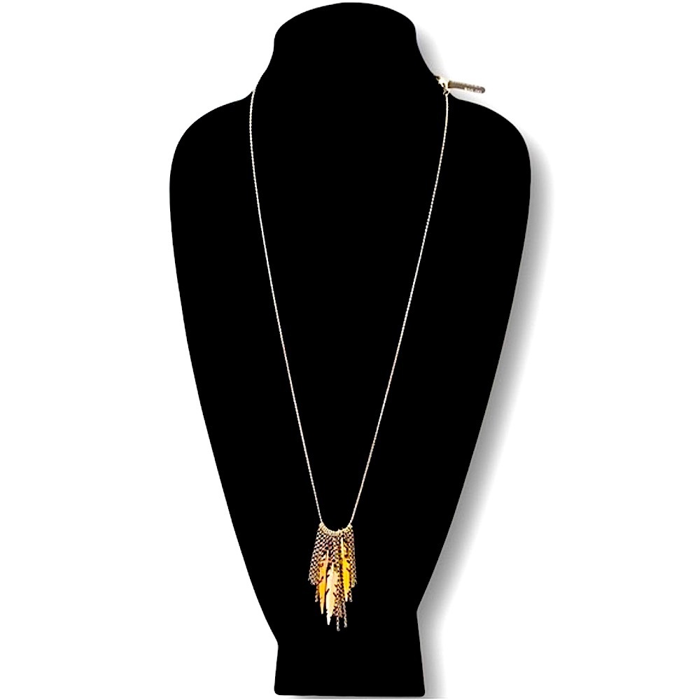 BANANA REPUBLIC | Mixed Metals Feather & Fringe Long Chain Necklace | NWT $78